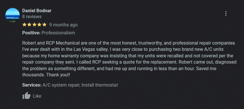 google review honest hvac technician las vegas